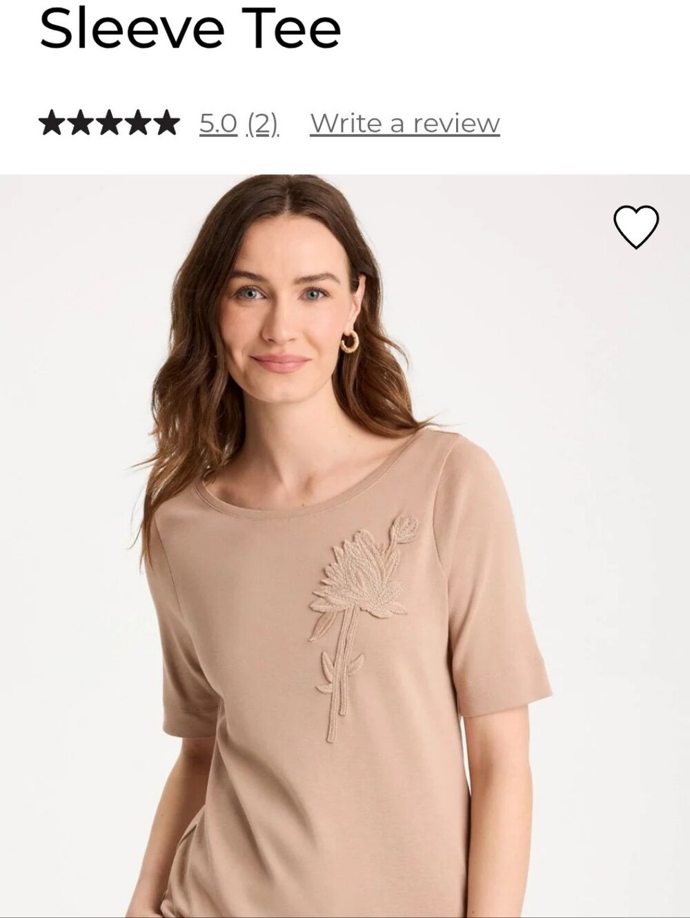 Chico's Beige Short Sleeve Tee with Floral Appliqué